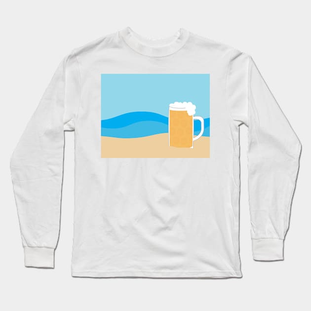 Beer glass on Brown sand and Blue sea background Long Sleeve T-Shirt by sigdesign